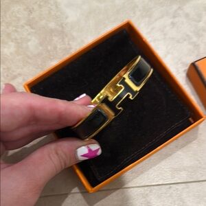 Hermes clic clac bracelet bangle black gold